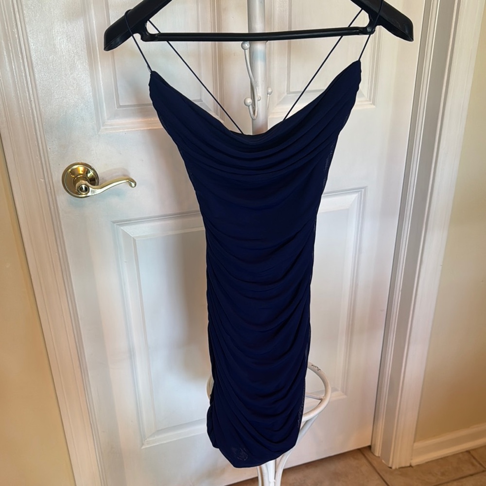 Oh Polly Blue Ruched Bodycon Dress